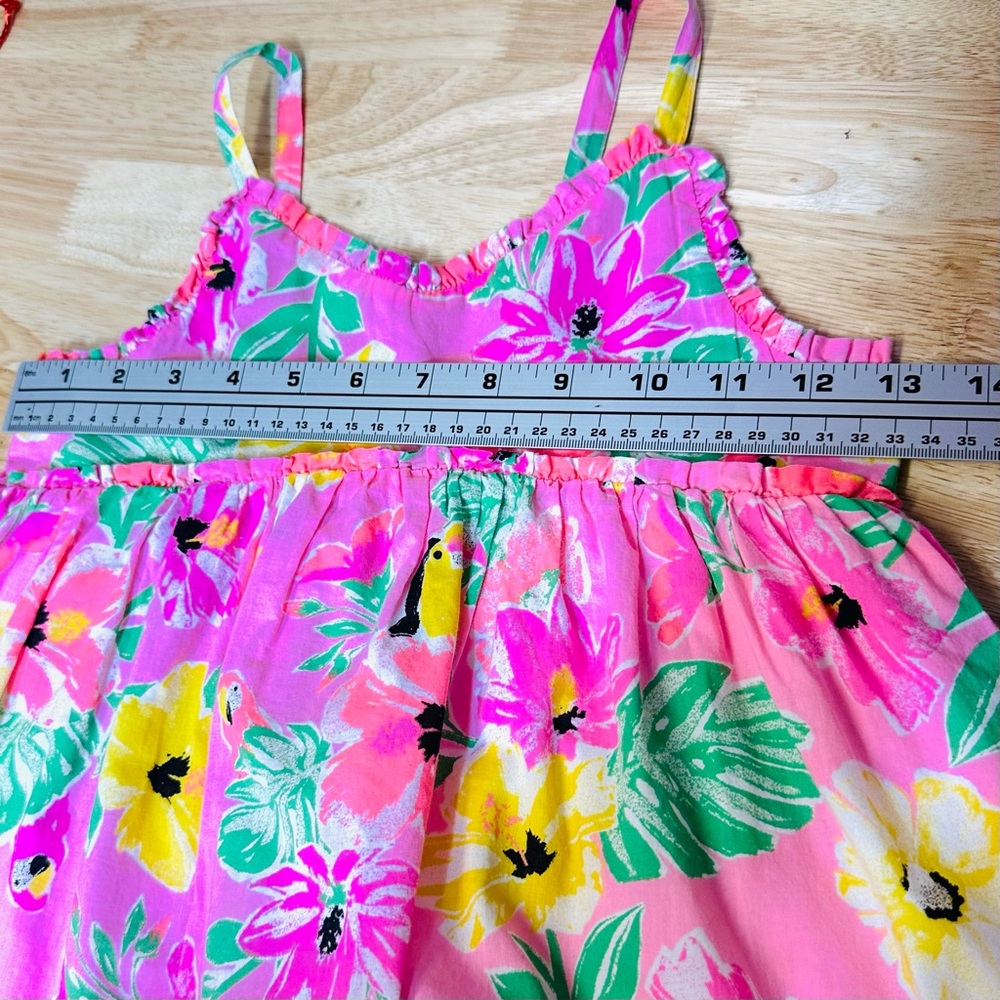 Tommy Bahama Dress Girls Sz 8 Hawaiian Floral Parrots Tropical Bird Crochet Trim - Picture 10 of 11